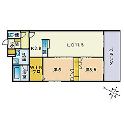 クローブ天神 2LDKの間取図画像