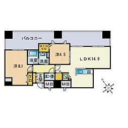 KDXレジデンス大濠ハーバービュータワー 2LDKの間取図画像