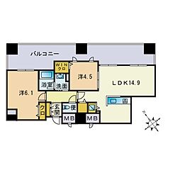 KDXレジデンス大濠ハーバービュータワー 2LDKの間取図画像