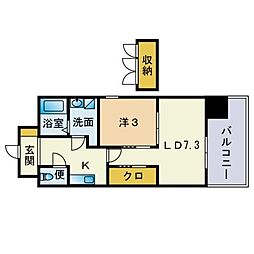 デルソーレ天神 2Kの間取図画像