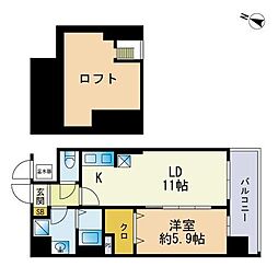 ネクストオーク大名 1LDKの間取図画像