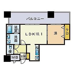 KDXレジデンス大濠ハーバービュータワー 1LDKの間取図画像