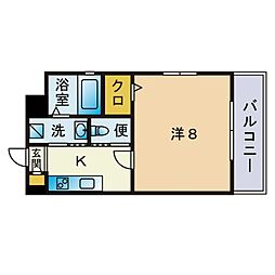パリス大濠ベイタウン 1Kの間取図画像
