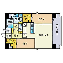 アトリオフラッツ大博町 2LDKの間取図画像