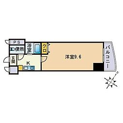 アリビオ天神東 1Kの間取図画像