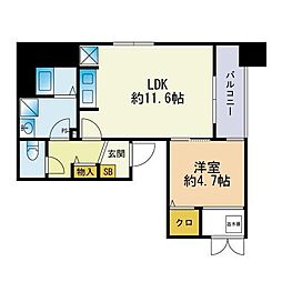 ネクストオーク大名 1LDKの間取図画像