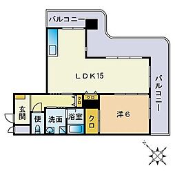 チサンマンション大手門 1LDKの間取図画像
