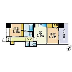 エスティメゾン薬院 2DKの間取図画像