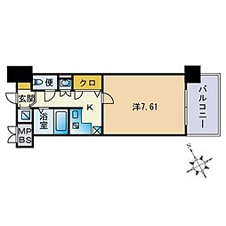 エンクレスト天神2 1Kの間取図画像
