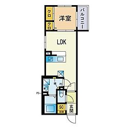 レジデンシャルジェム白金 1LDKの間取図画像