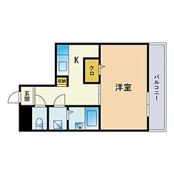 グランディ薬院1 1Kの間取図画像