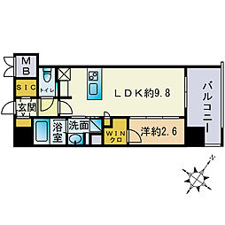 ミスモ天神 1LDKの間取図画像