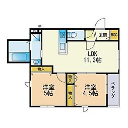 ClairMaison平尾 2LDKの間取図画像