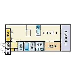 アーバンローズ薬院 1LDKの間取図画像