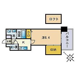 ヴィスティス01天神南 1Kの間取図画像