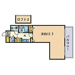 アネックスカサハラ天神南 1Kの間取図画像