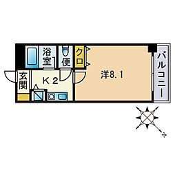 フェリチータ渡辺通り 1Kの間取図画像