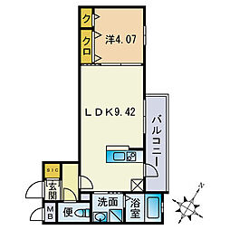 フォルモサ美野島 3階1LDKの間取り