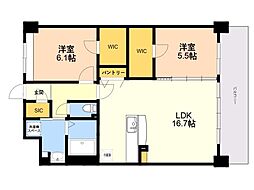 ビオネ美野島 2LDKの間取図画像