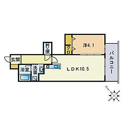 リバーフェイス博多 1LDKの間取図画像