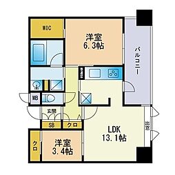 エンクレスト博多プレミア 2LDKの間取図画像
