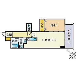 リバーフェイス博多 1LDKの間取図画像