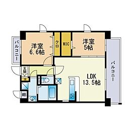 レフィナード博多 2LDKの間取図画像