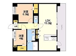 LIBTH博多住吉PREMIER 2LDKの間取図画像