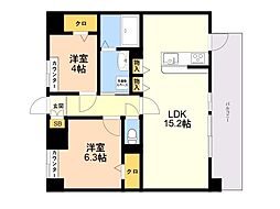 LIBTH博多住吉PREMIER 2LDKの間取図画像