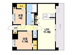 LIBTH博多住吉PREMIER 2LDKの間取図画像