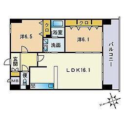 レジデンス博多 2LDKの間取図画像