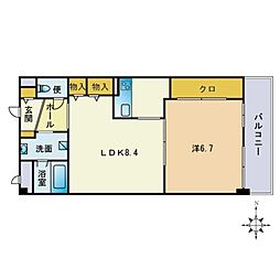 アミティエ博多駅南 1LDKの間取図画像