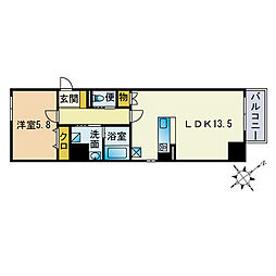 ロータス博多 1LDKの間取図画像