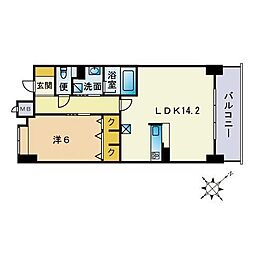レジデンス博多 1LDKの間取図画像