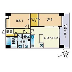 レジデンス博多 2LDKの間取図画像