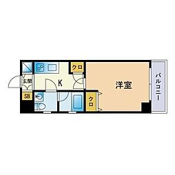 ピュアドームエクセル博多 1Kの間取図画像