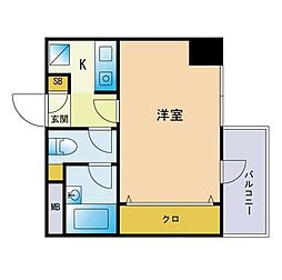 ピュアドームフローリオ博多 1Kの間取図画像