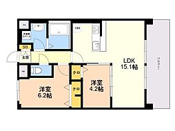 ALUNA箱崎 2LDKの間取図画像
