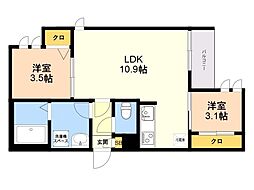 REGALEST サンメゾン箱崎 2LDKの間取図画像