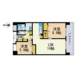 リジェール箱崎 2LDKの間取図画像