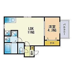 Kate貝塚 1LDKの間取図画像