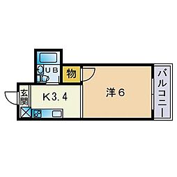 サンハイツ空港 1DKの間取図画像