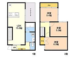 セラヴィ粕屋1 3LDKの間取図画像