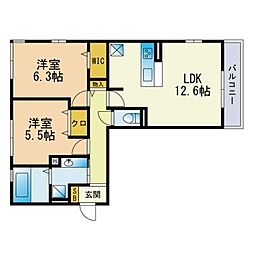 D-roomケヤキ通りB棟 2LDKの間取図画像
