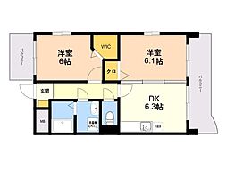 ジュネスパラシオン豊原2 2DKの間取図画像