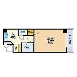 筥松パークマンション 1Kの間取図画像