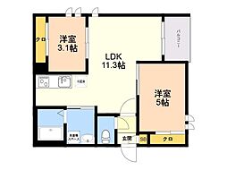 REGALEST F 悦陽訓尭 2LDKの間取図画像