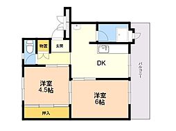 ビレッジハウス上和白1 2DKの間取図画像