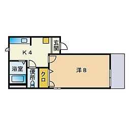 ディアス香椎D棟 1Kの間取図画像