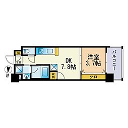 クリスタルアンドリゾートスカイプレミア 1DKの間取図画像